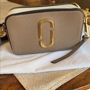 Marc Jacobs Taupe and Cream Double J Crossbody Bag with Gold Hardware